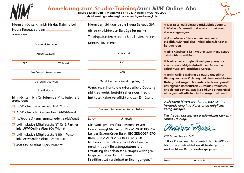 Studio Mitgliedschaft Januar 2023-Pilatesanmeldung